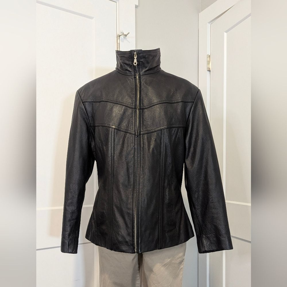 Maxima Wilsons Leather Vintage Womens Jacket Large Black Lined Coat Moto Grunge - Picture 2 of 10